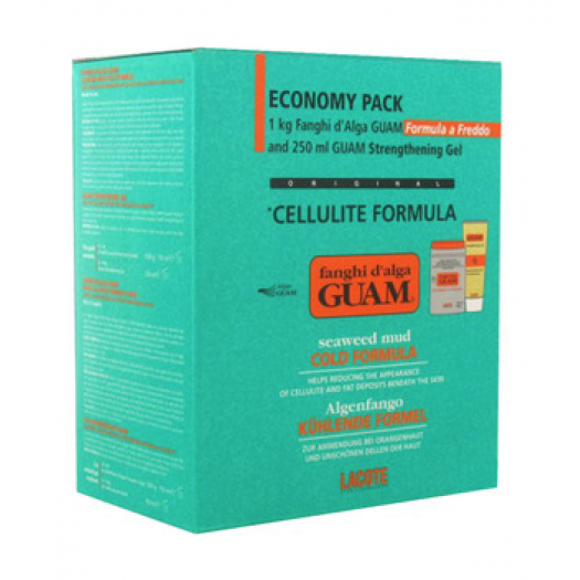 GUAM Anti Cellulite Body Wrap Seaweed Cold Mud & Strengthening Gel - Natural Cellulite Treatment for Thighs and Hips - Skin Tightening Cellulite Wrap - Economy Pack - By Guam Beauty 750/250ml