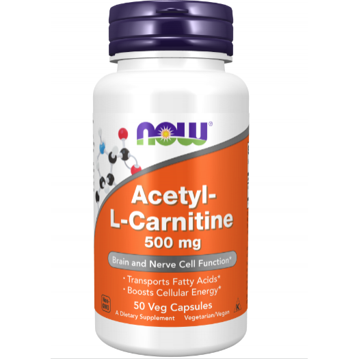 NOW ACETYL-L CARNITINE 500 MG, 50 VEG CAPSULES