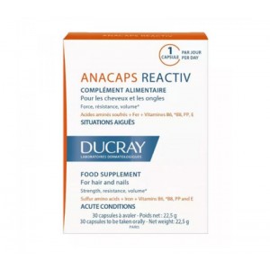 Ducray Anacaps Reactiv For Hair And Nails, 30 Capsules Ducray Anacaps Reactiv For Hair And Nails, 30 Capsules