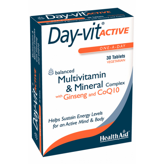 Health Aid Day-vit Active, Multivitamin & Mineral Complex With Ginseng & CoQ10, 30 tablets