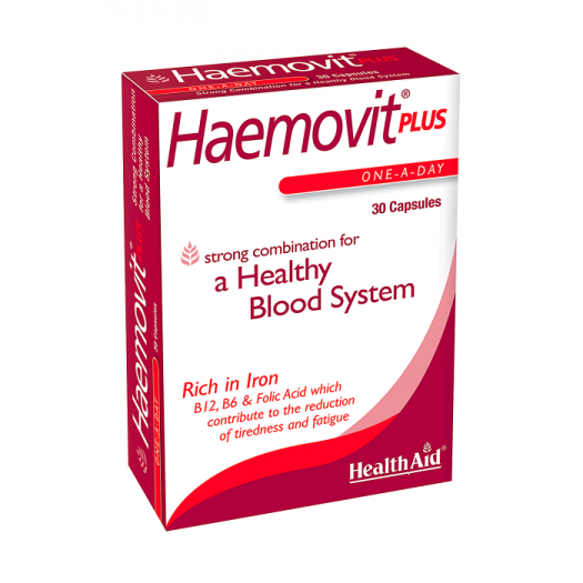 Health Aid Haemovit® Plus Blister (Iron, Vit B12, Vit B6, Folic Acid ++), 30 capsules