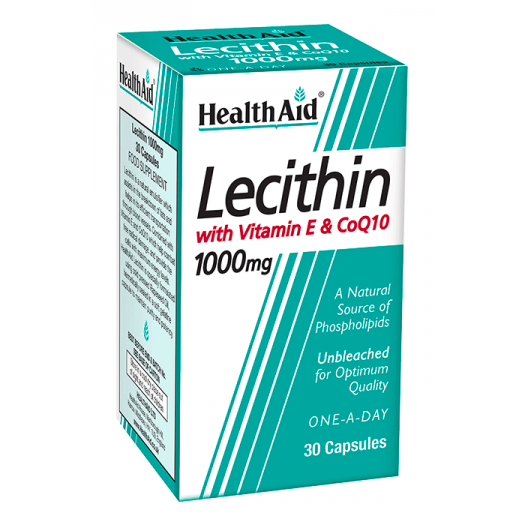 Health Aid Lecithin 1000mg + Natural Vitamin E + CoQ10, 30 capsules
