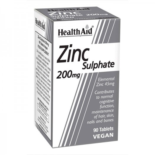 Health Aid Zinc Sulphate 200mg (45mg elemental Zinc), 90 tablets