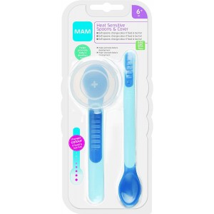 MAM Heat Sensitive Feeding Spoons And Cover, Blue