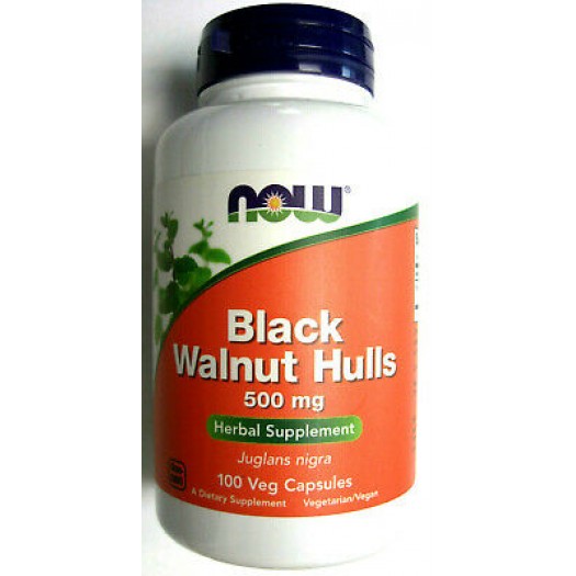 Now Black Walnut Hulls, 500 mg, 100 Vegetable Capsules