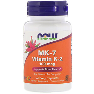 Now Vitamin K-2 MK-7 100 mcg, 60 Vegetable Capsules Now Vitamin K-2 MK-7 100 mcg, 60 Vegetable Capsules