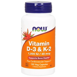 Now Vitamin D-3 & K-2, 120 Vegetable Capsules Now Vitamin D-3 & K-2, 120 Vegetable Capsules