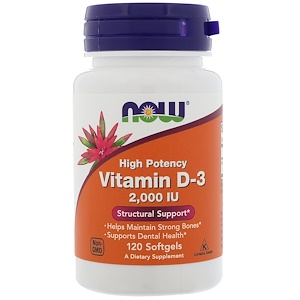 Now Vitamin D-3 High Potency 2,000 IU, 120 Softgels Now Vitamin D-3 High Potency 2,000 IU, 120 Softgels