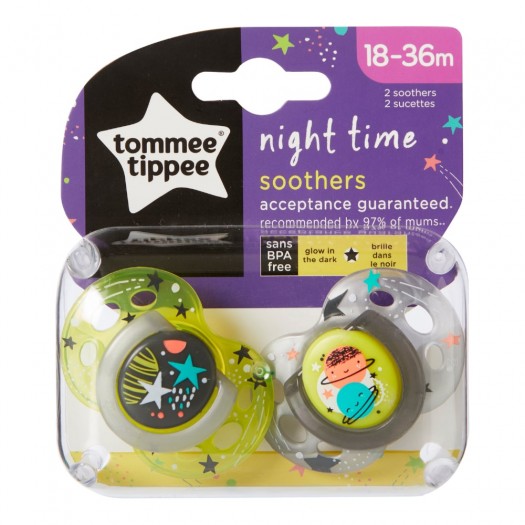 Tommee Tippee Night time orthodontic soothers 18-36m, 2pcs  