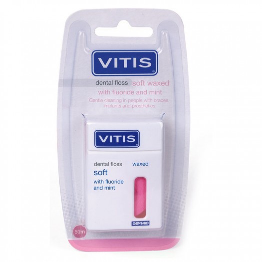 Vitis dental floss soft waxed with fluoride and mint, pink