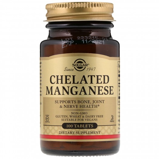 Solgar Chelated Manganese 8 mg, 100 tablets