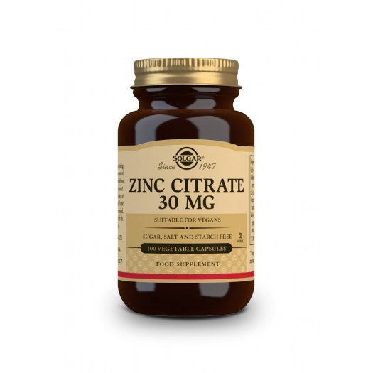 Solgar Zinc Citrate 30 mg, 100 Vegetable Capsules