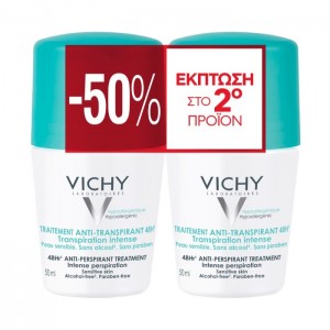 Vichy Deodorant Roll on 48h for intense sweating 2 x 50ml -50% in the 2nd Product Vichy Deodorant Roll on 48h for intense sweating 2 x 50ml -50% in the 2nd Product